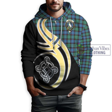 Hunter Ancient Tartan Hoodie with Family Crest and Celtic Symbol Style