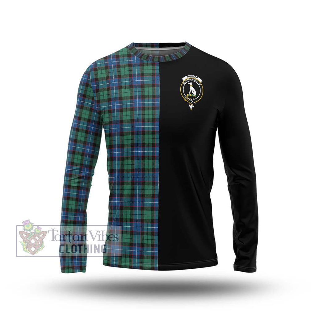 Hunter Ancient Tartan Long Sleeve T-Shirt with Family Crest and Half Of Me Style Unisex - Tartanvibesclothing Shop