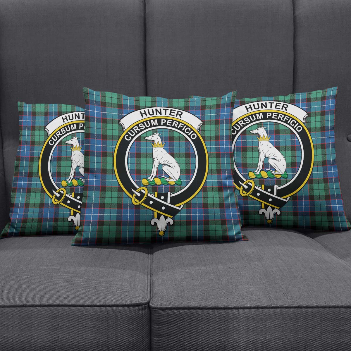 Hunter Ancient Tartan Pillow Cover with Family Crest Square Pillow Cover - Tartanvibesclothing