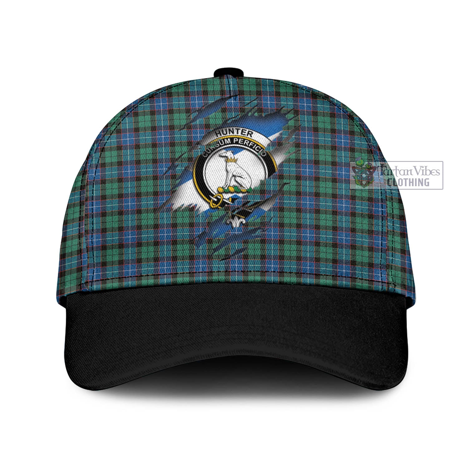 Tartan Vibes Clothing Hunter Ancient Tartan Classic Cap with Family Crest In Me Style