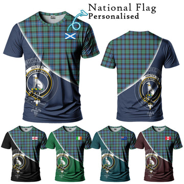 Hunter Ancient Tartan T-Shirt with Personalised National Flag and Family Crest Half Style