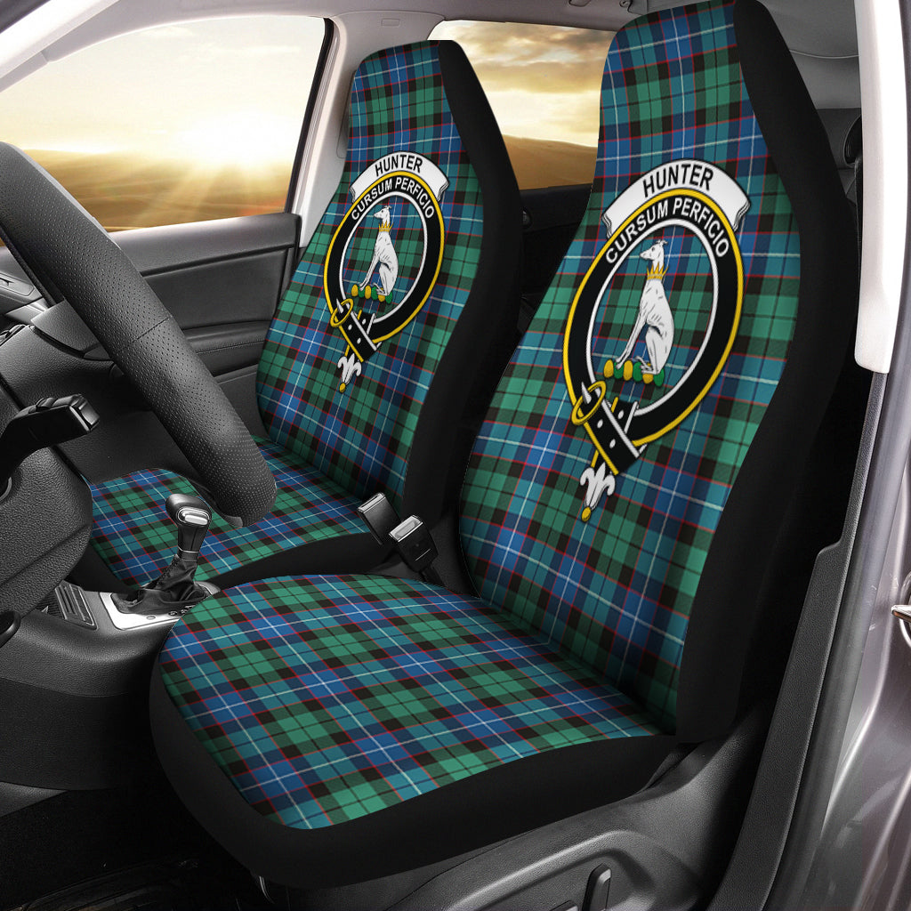 Hunter Ancient Tartan Car Seat Cover with Family Crest One Size - Tartanvibesclothing