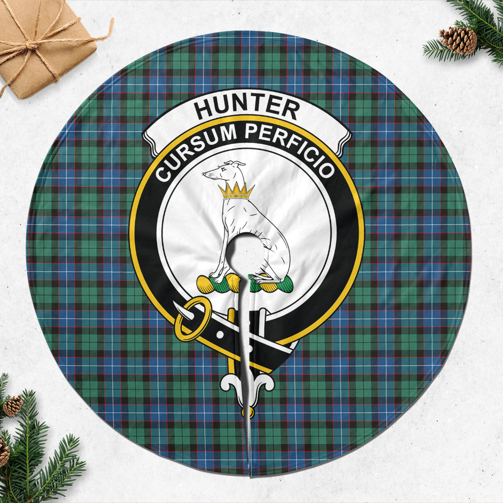 Hunter Ancient Tartan Christmas Tree Skirt with Family Crest - Tartanvibesclothing