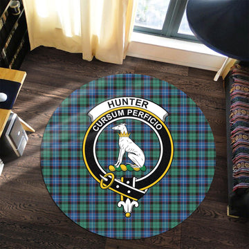 Hunter Ancient Tartan Round Rug with Family Crest