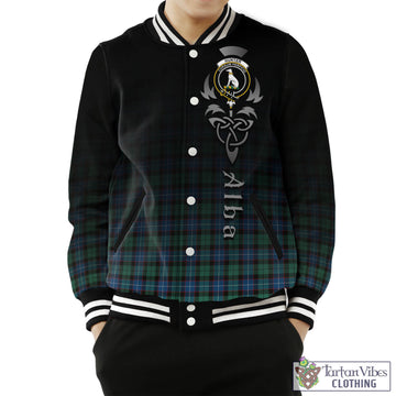 Hunter Ancient Tartan Baseball Jacket Featuring Alba Gu Brath Family Crest Celtic Inspired