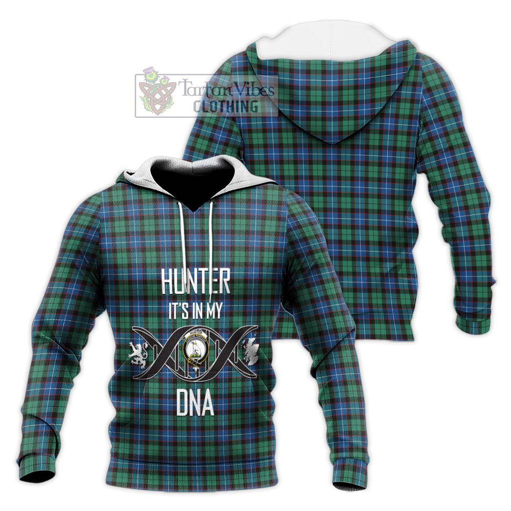 Hunter Ancient Tartan Knitted Hoodie with Family Crest DNA In Me Style Unisex Knitted Pullover Hoodie - Tartanvibesclothing Shop