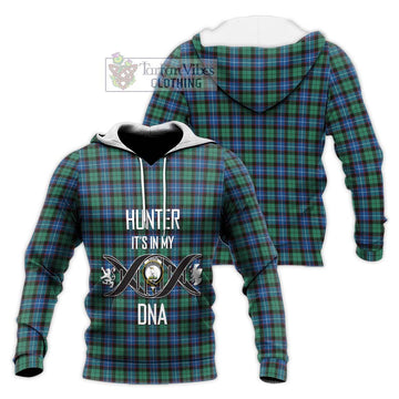 Hunter Ancient Tartan Knitted Hoodie with Family Crest DNA In Me Style