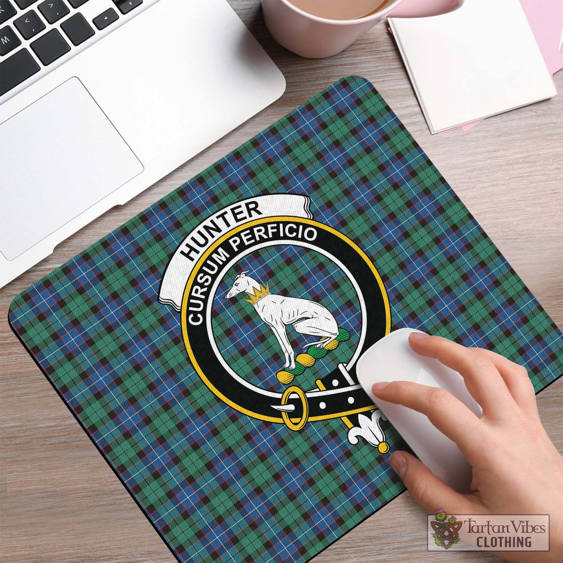 Tartan Vibes Clothing Hunter Ancient Tartan Mouse Pad with Family Crest