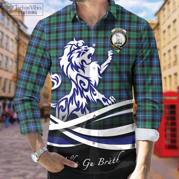 Hunter Ancient Tartan Long Sleeve Button Up Shirt with Alba Gu Brath Regal Lion Emblem