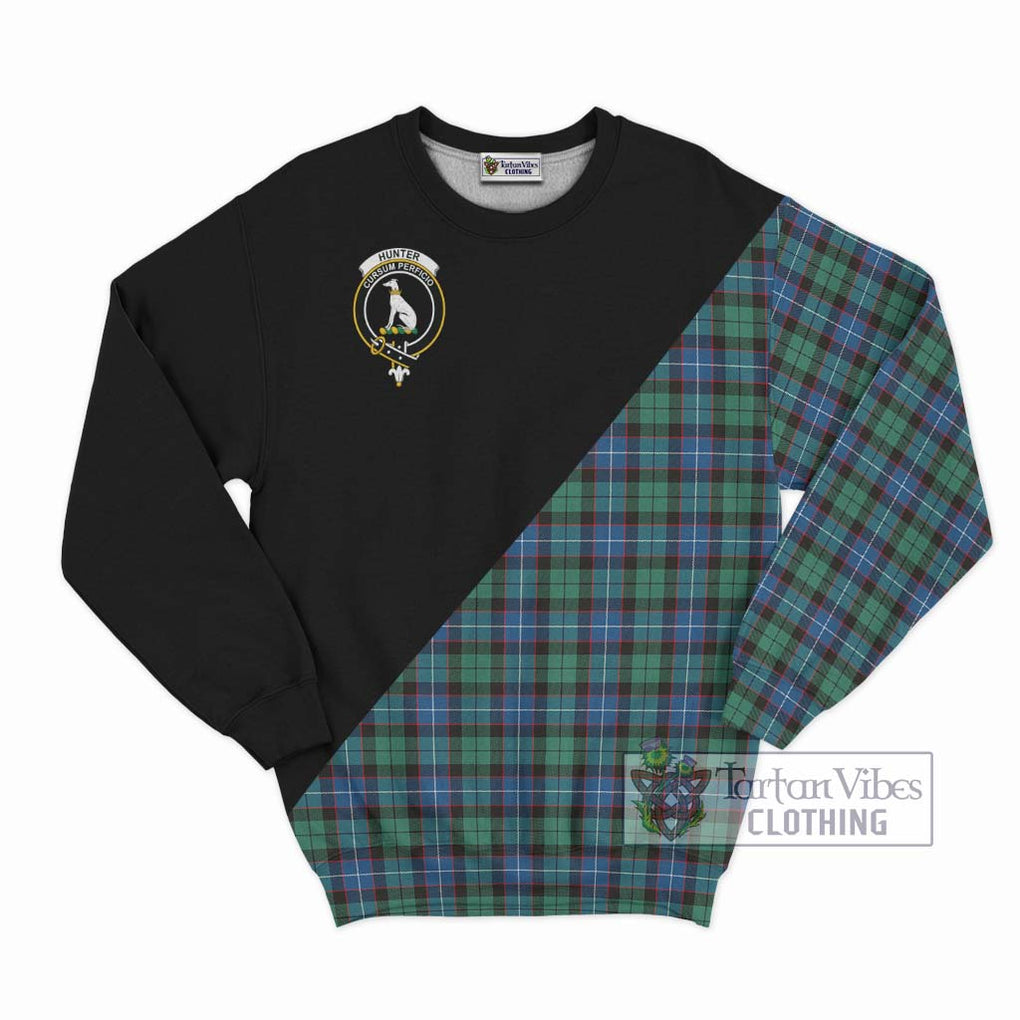 Hunter Ancient Tartan Sweatshirt with Family Crest and Military Logo Style - Tartanvibesclothing Shop