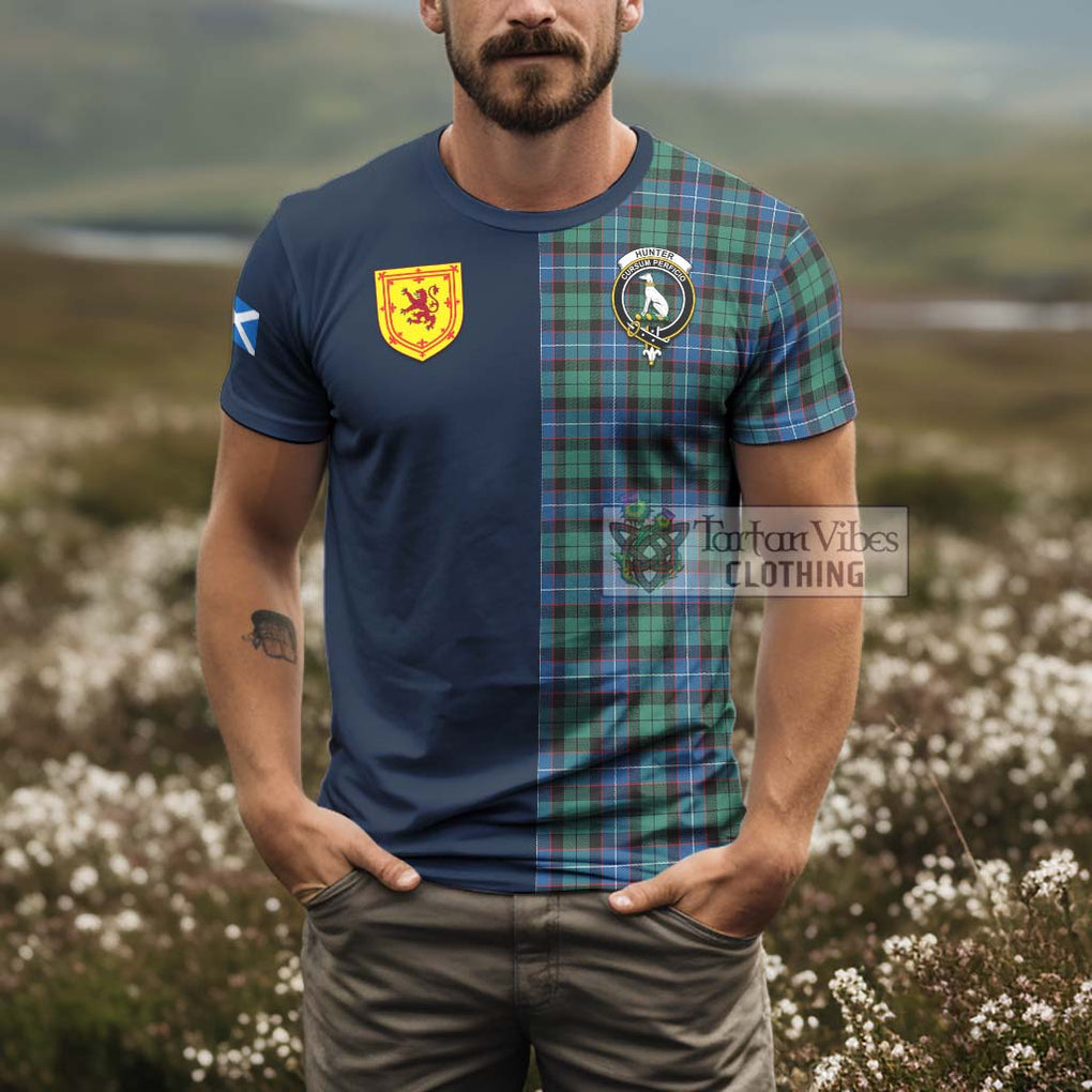 Tartan Vibes Clothing Hunter Ancient Tartan T-Shirt Alba with Scottish Lion Royal Arm Half Style