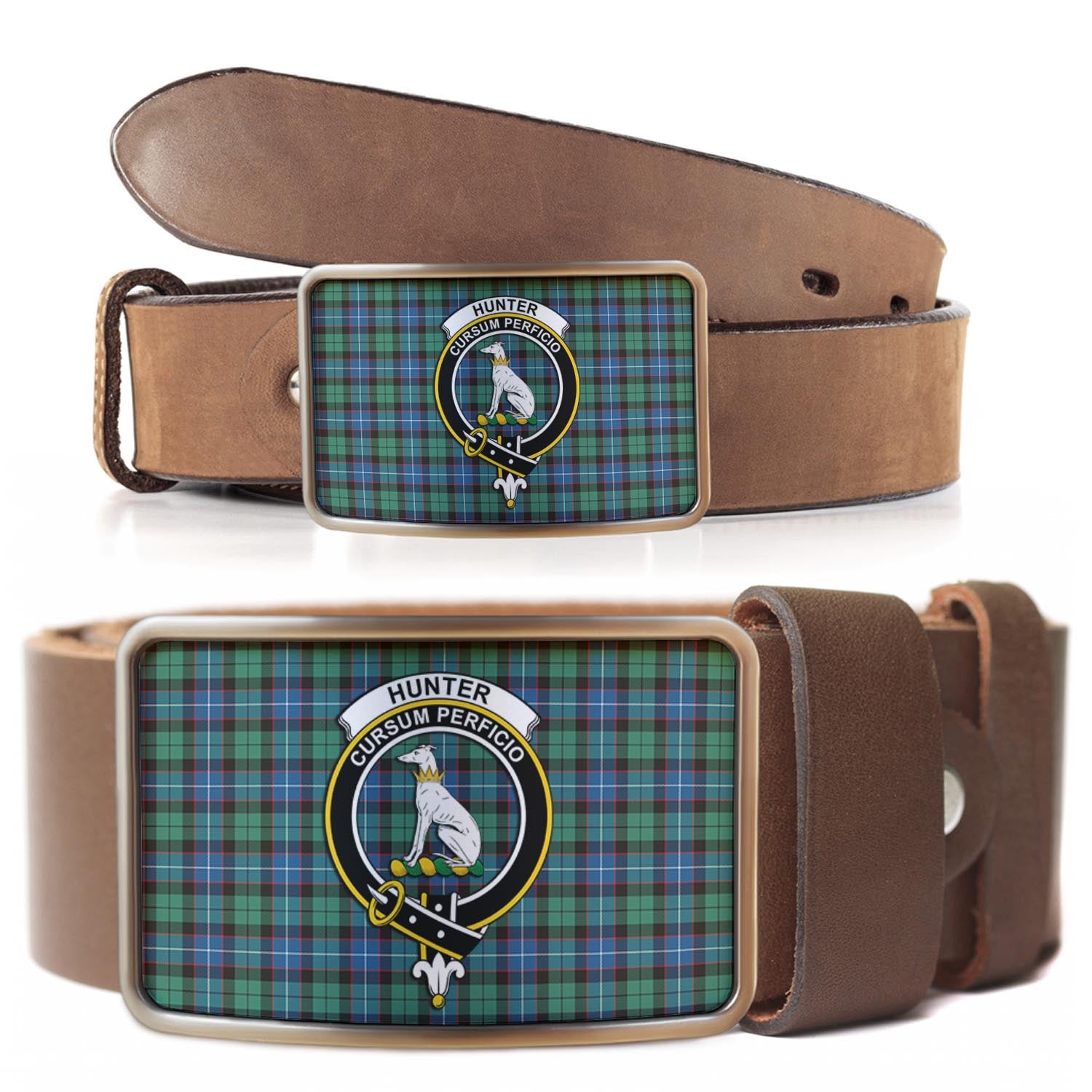 Hunter Ancient Tartan Belt Buckles with Family Crest - Tartan Vibes Clothing