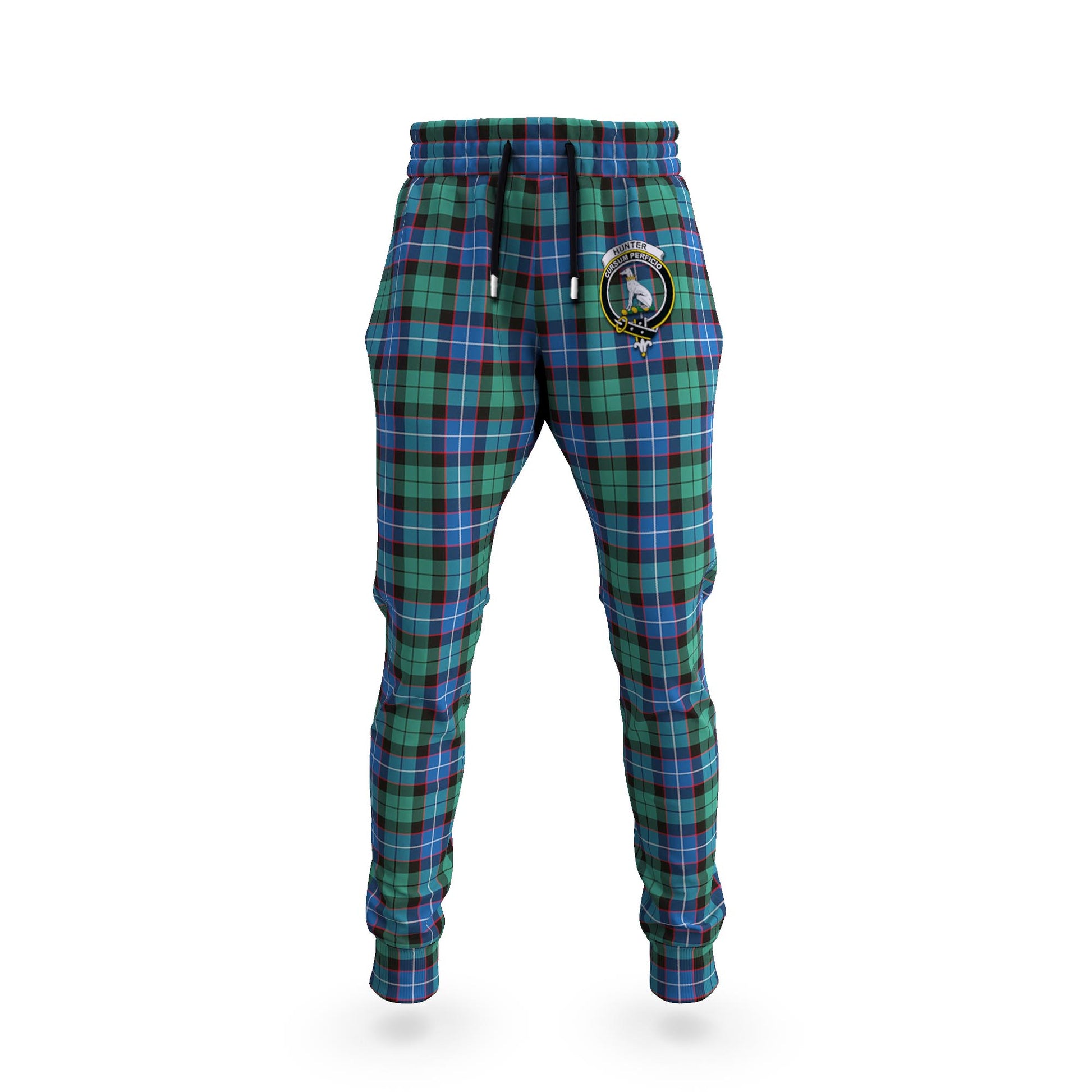 Hunter Ancient Tartan Joggers Pants with Family Crest 5XL - Tartan Vibes Clothing