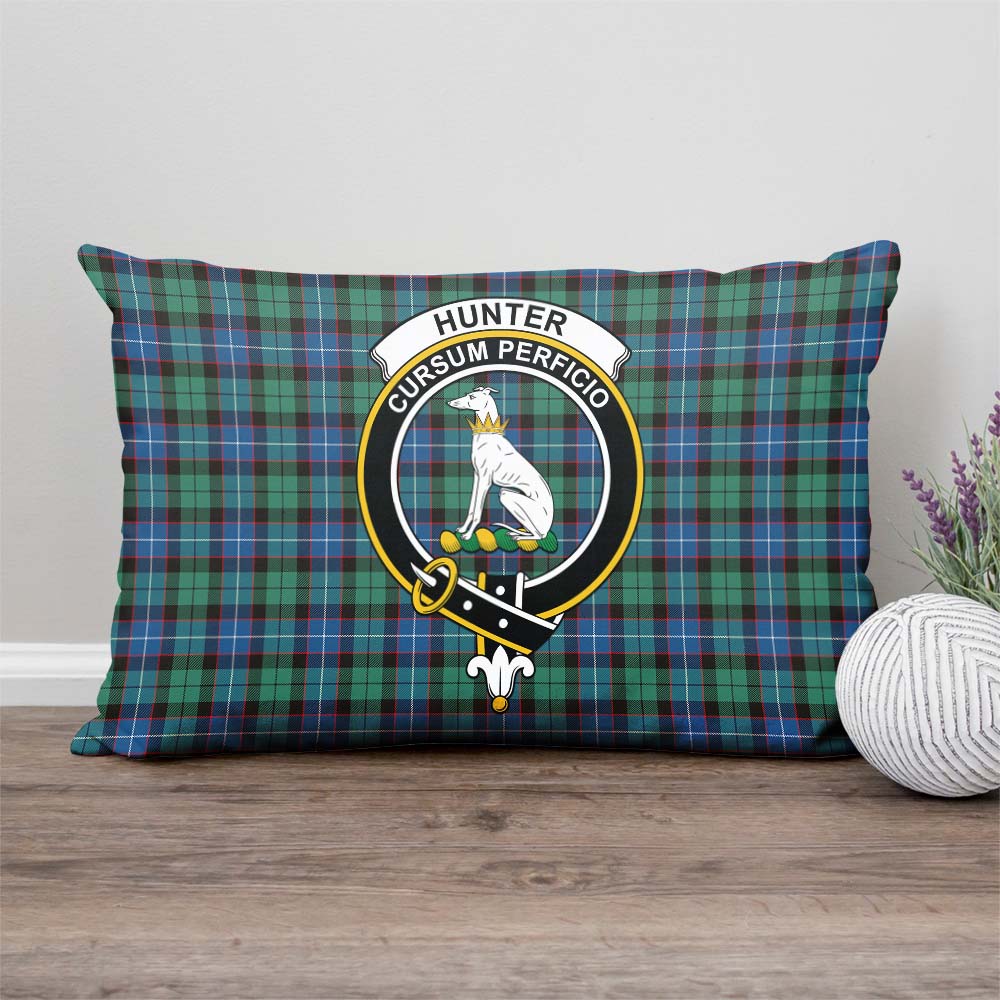 Hunter Ancient Tartan Pillow Cover with Family Crest Rectangle Pillow Cover - Tartanvibesclothing