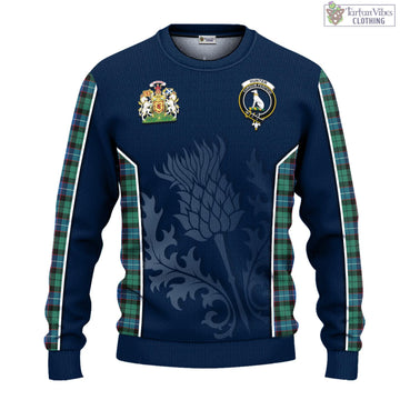 Hunter Ancient Tartan Knitted Sweatshirt with Family Crest and Scottish Thistle Vibes Sport Style