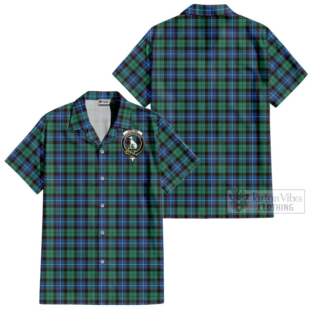 Hunter Ancient Tartan Cotton Hawaiian Shirt with Family Crest Kid - Tartan Vibes Clothing