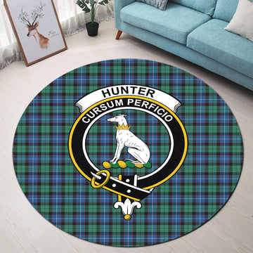 Hunter Ancient Tartan Round Rug with Family Crest