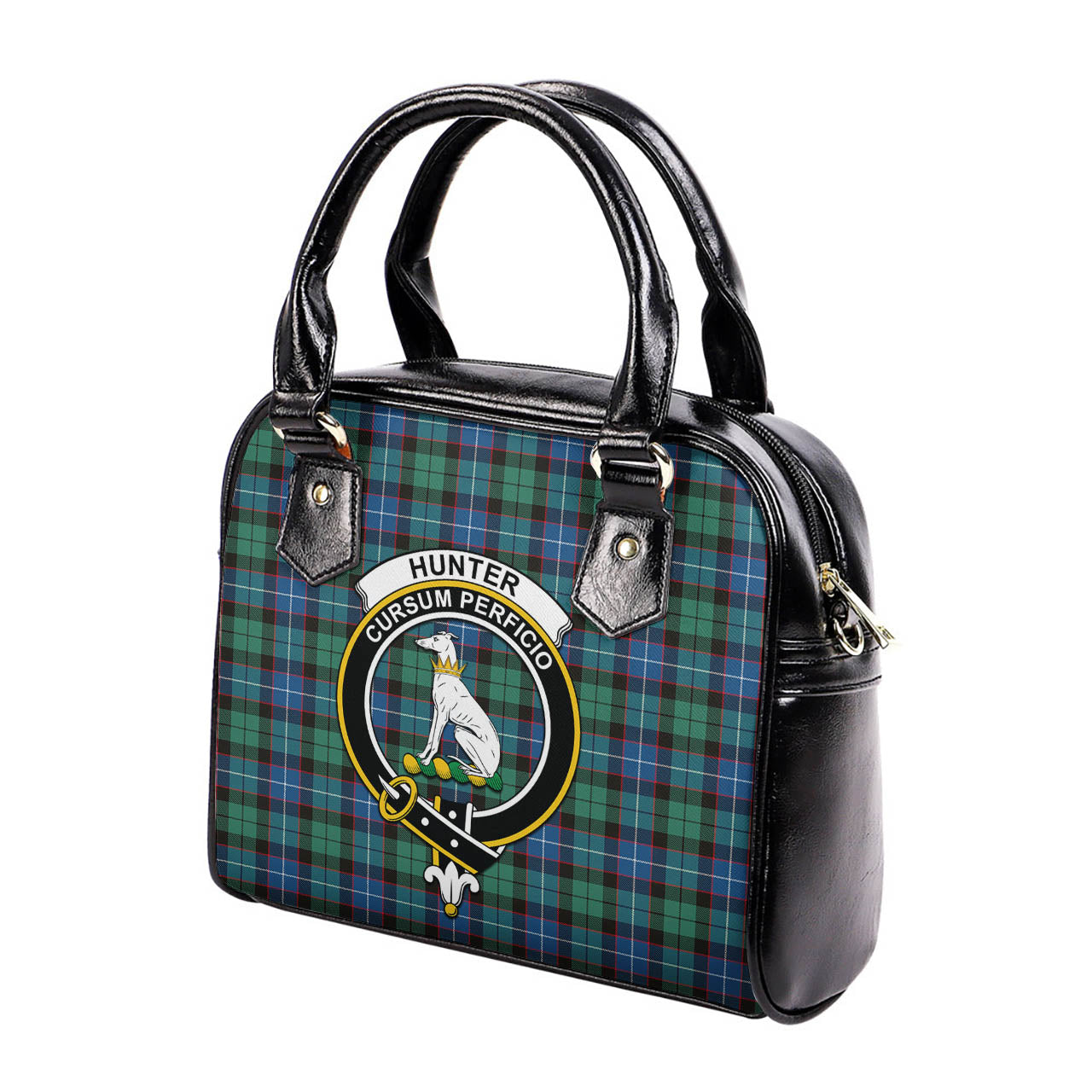 Hunter Ancient Tartan Shoulder Handbags with Family Crest - Tartanvibesclothing