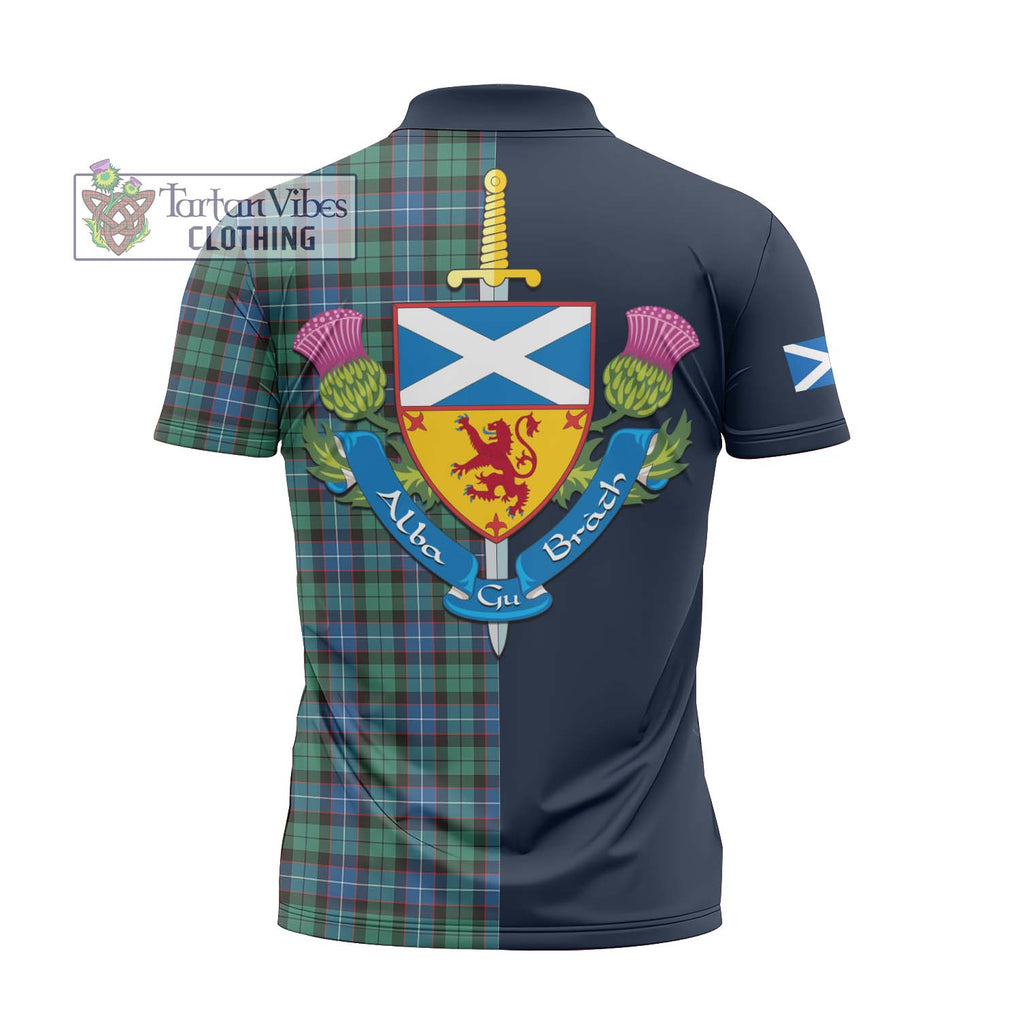 Tartan Vibes Clothing Hunter Ancient Tartan Zipper Polo Shirt with Scottish Lion Royal Arm Half Style