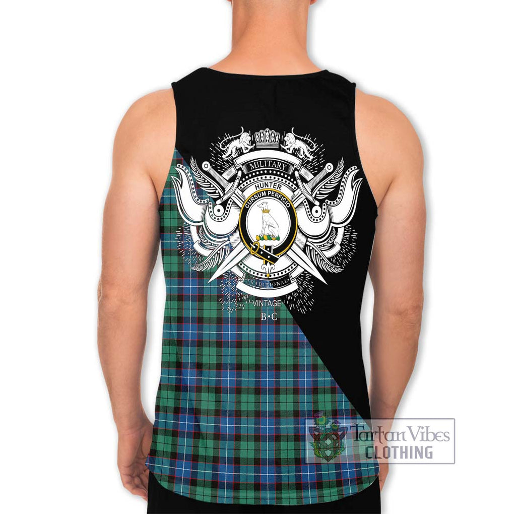 Hunter Ancient Tartan Men's Tank Top with Family Crest and Military Logo Style - Tartanvibesclothing Shop