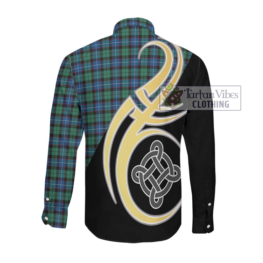 Hunter Ancient Tartan Long Sleeve Button Shirt with Family Crest and Celtic Symbol Style Men's Shirt - Tartan Vibes Clothing