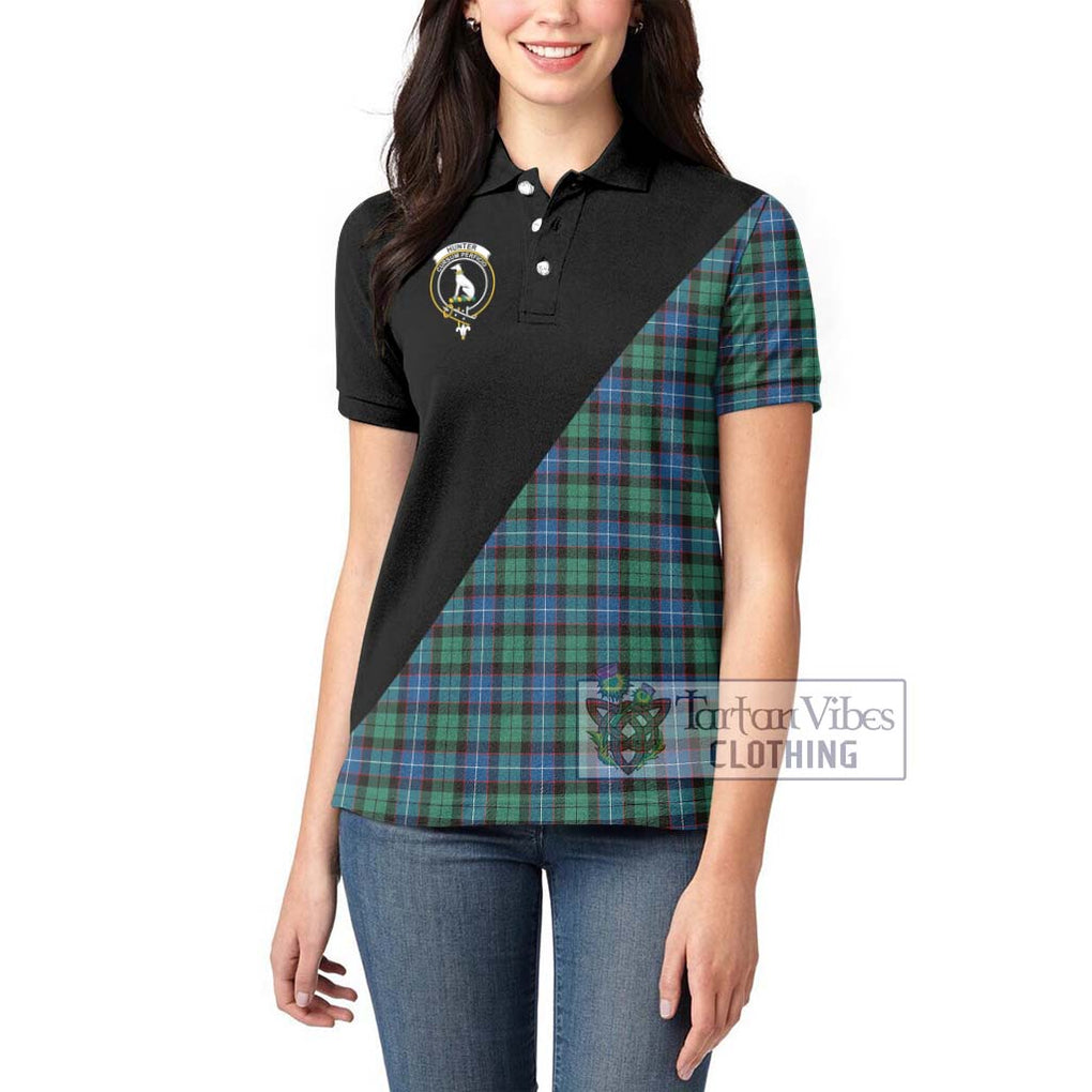 Hunter Ancient Tartan Women's Polo Shirt with Family Crest and Military Logo Style - Tartanvibesclothing Shop