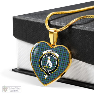 Hunter Ancient Tartan Heart Necklace with Family Crest