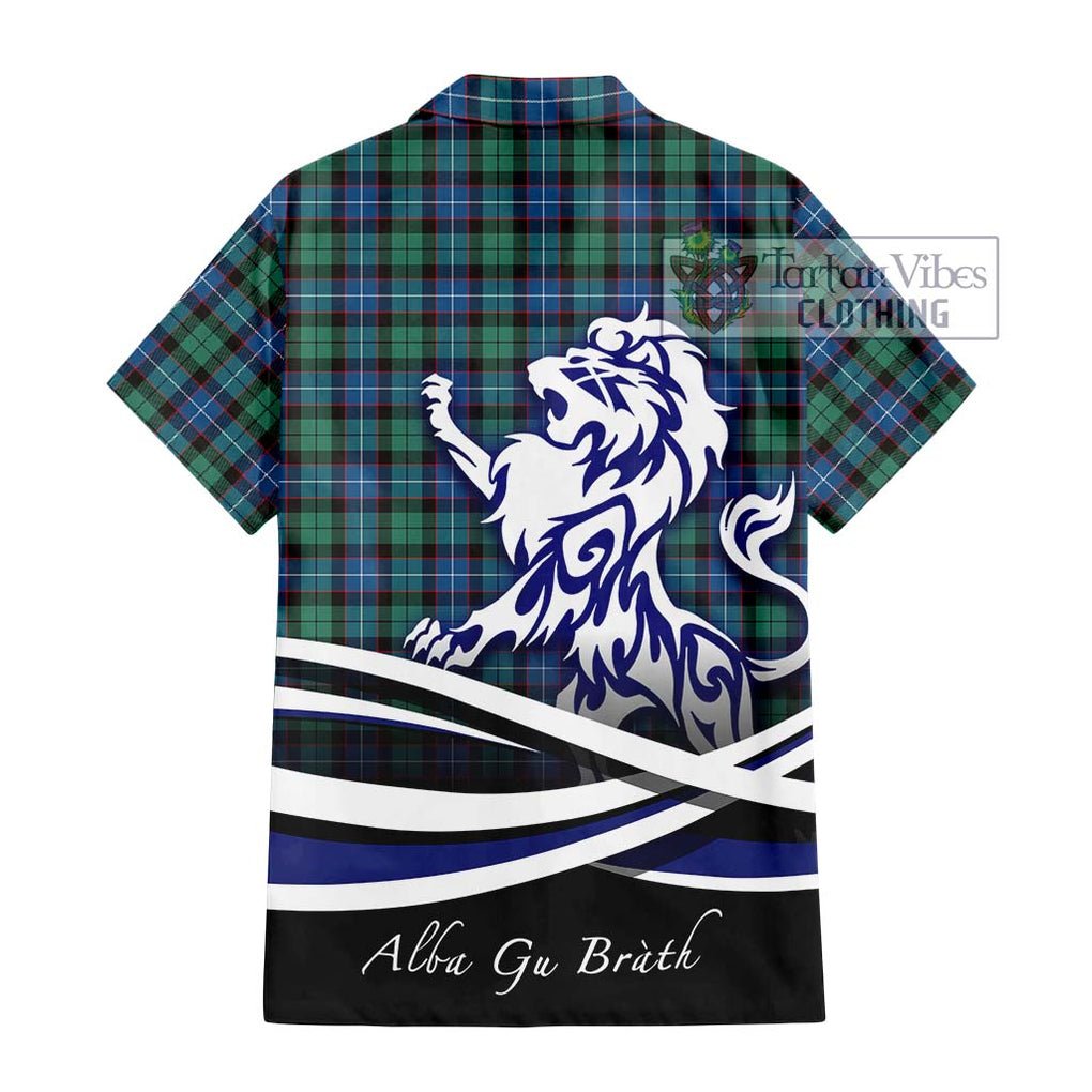 Hunter Ancient Tartan Short Sleeve Button Shirt with Alba Gu Brath Regal Lion Emblem - Tartanvibesclothing Shop