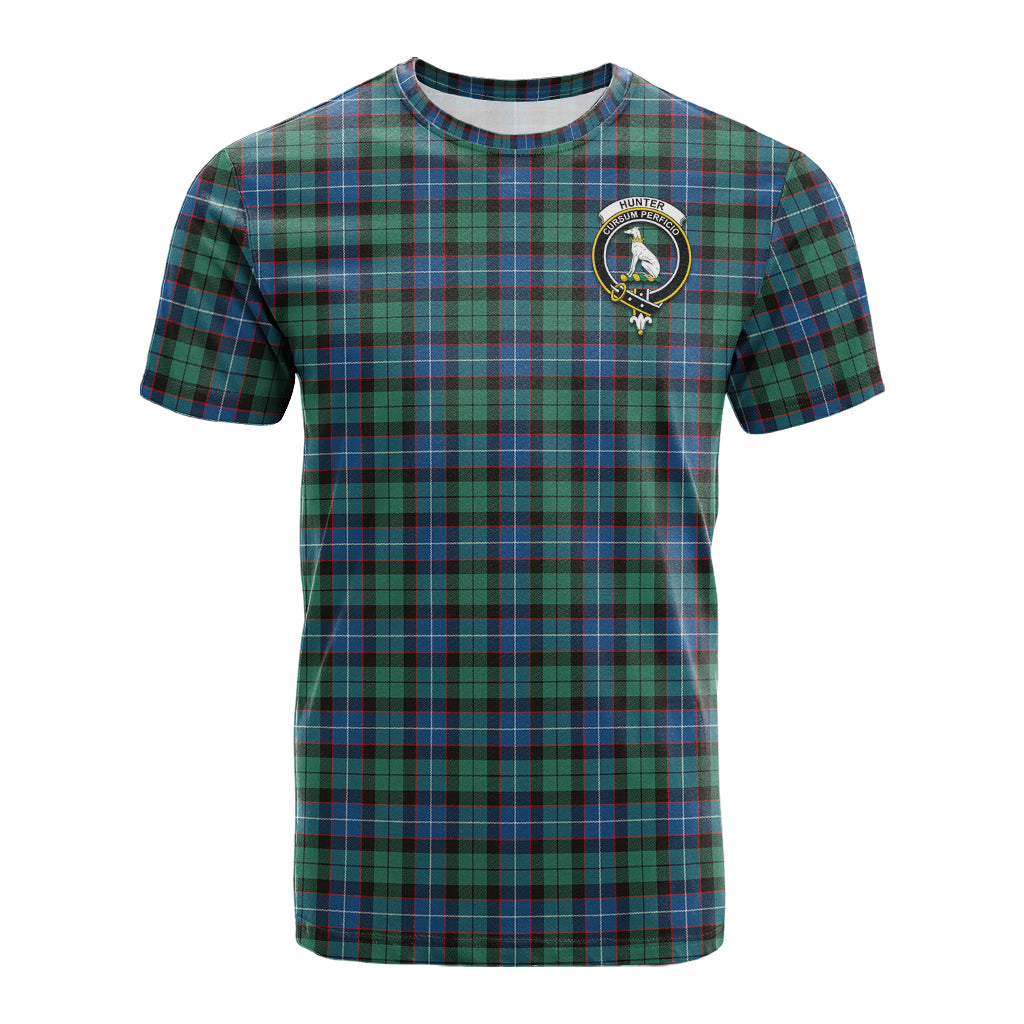 Hunter Ancient Tartan T-Shirt with Family Crest - Tartan Vibes Clothing