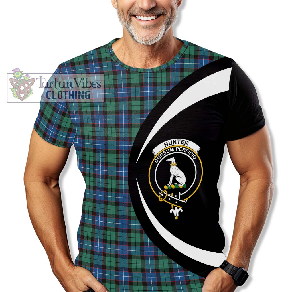 Tartan Vibes Clothing Hunter Ancient Tartan T-Shirt with Family Crest Circle Style