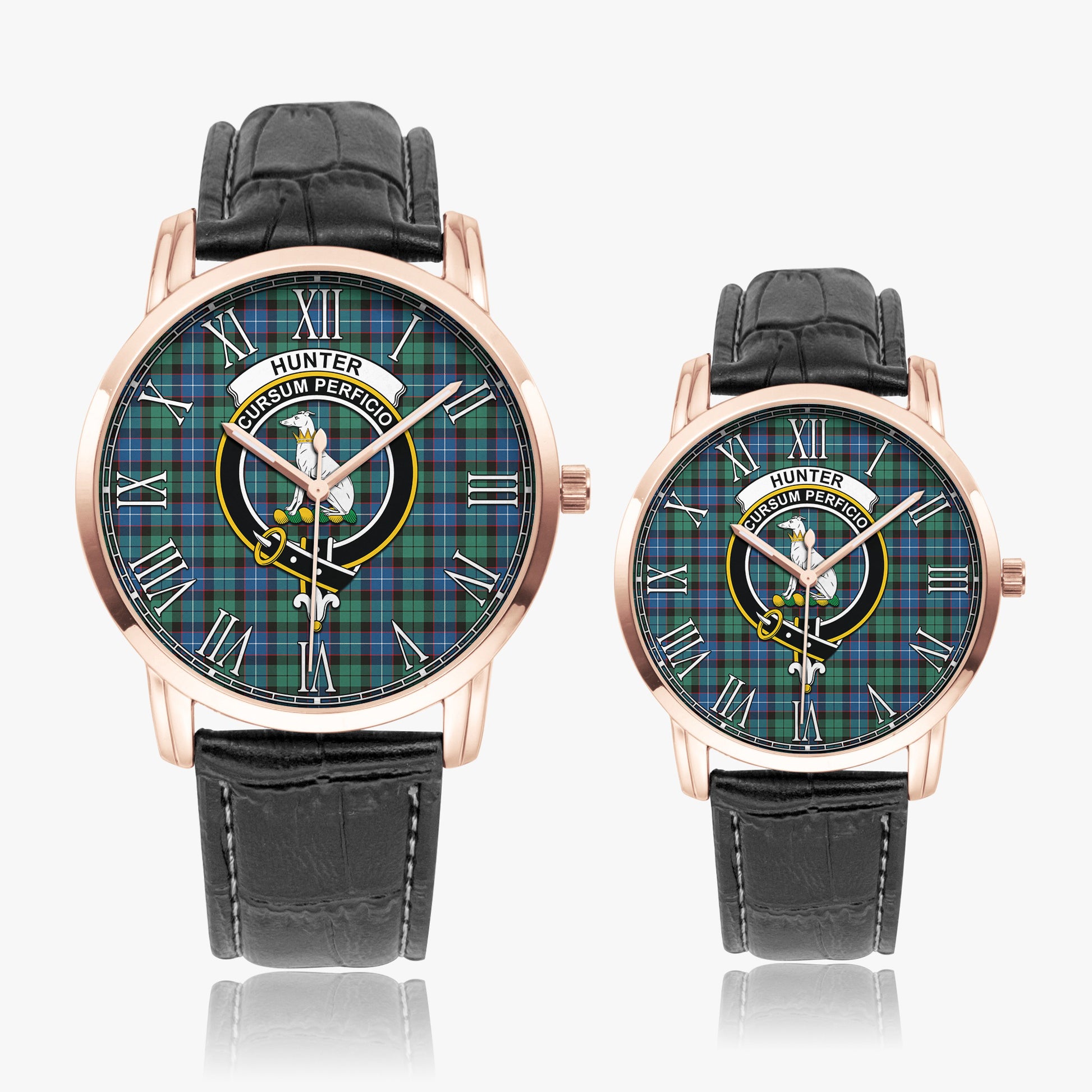 Hunter Ancient Tartan Family Crest Leather Strap Quartz Watch - Tartanvibesclothing