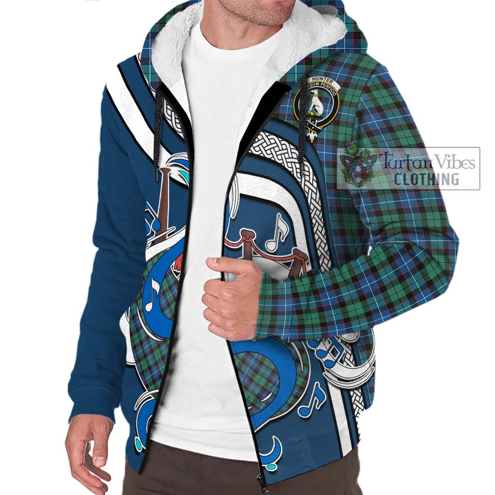 Hunter Ancient Tartan Sherpa Hoodie with Epic Bagpipe Style Unisex - Tartanvibesclothing Shop