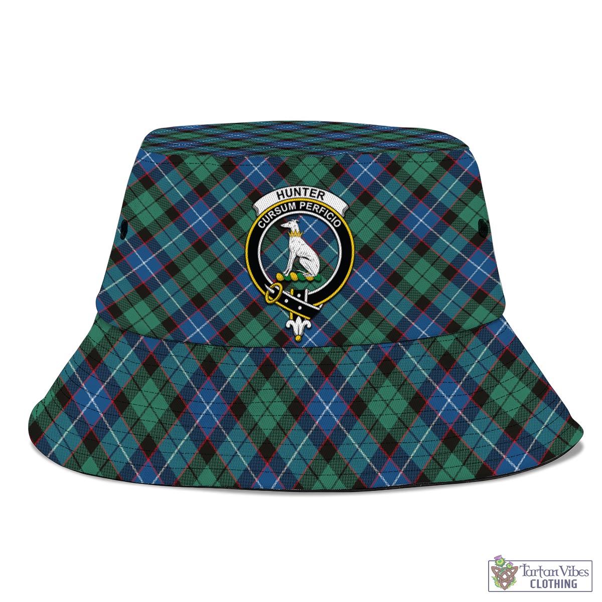 Tartan Vibes Clothing Hunter Ancient Tartan Bucket Hat with Family Crest