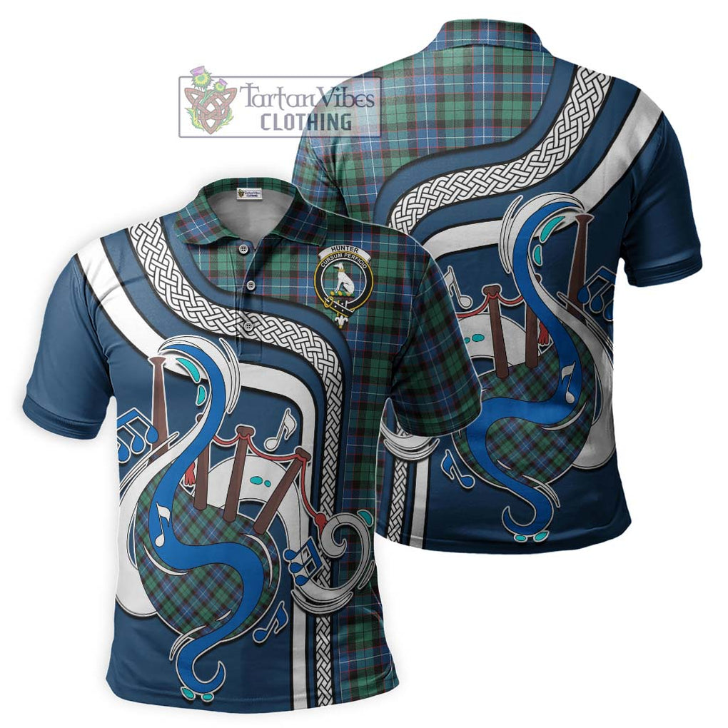 Tartan Vibes Clothing Hunter Ancient Tartan Polo Shirt with Epic Bagpipe Style