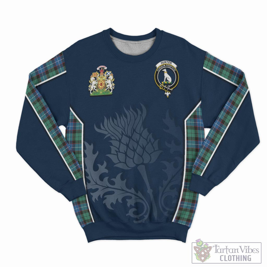 Tartan Vibes Clothing Hunter Ancient Tartan Sweatshirt with Family Crest and Scottish Thistle Vibes Sport Style