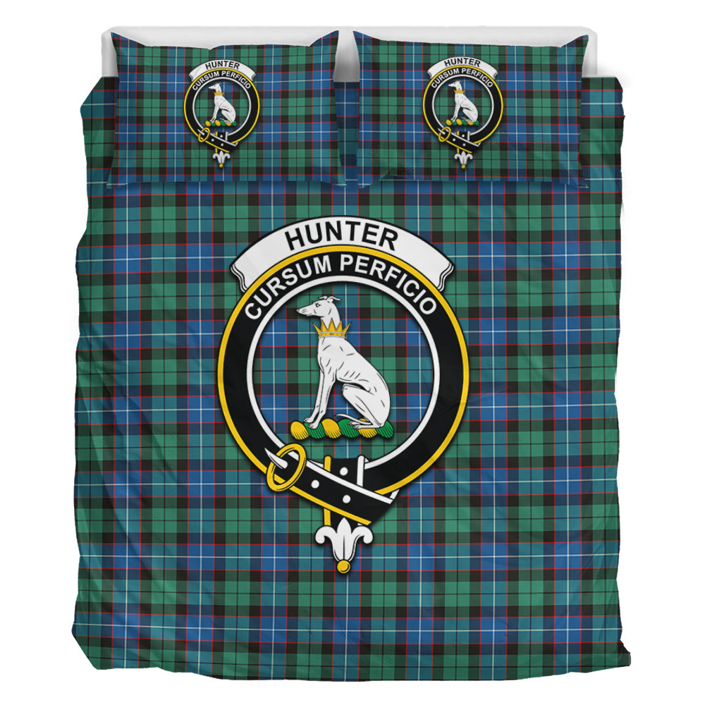 Hunter Ancient Tartan Bedding Set with Family Crest - Tartan Vibes Clothing