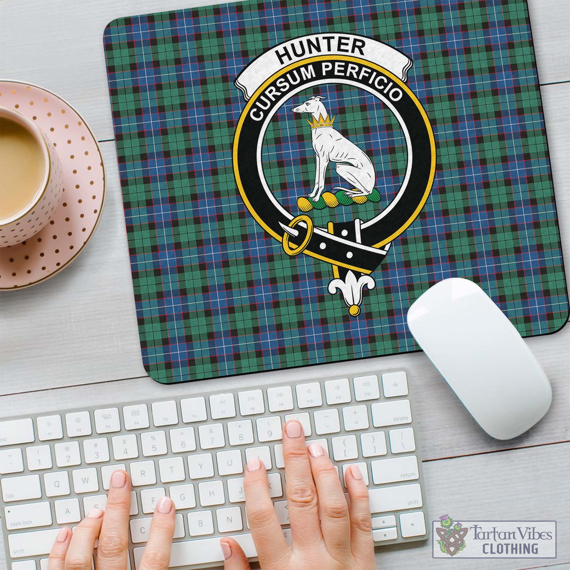 Tartan Vibes Clothing Hunter Ancient Tartan Mouse Pad with Family Crest