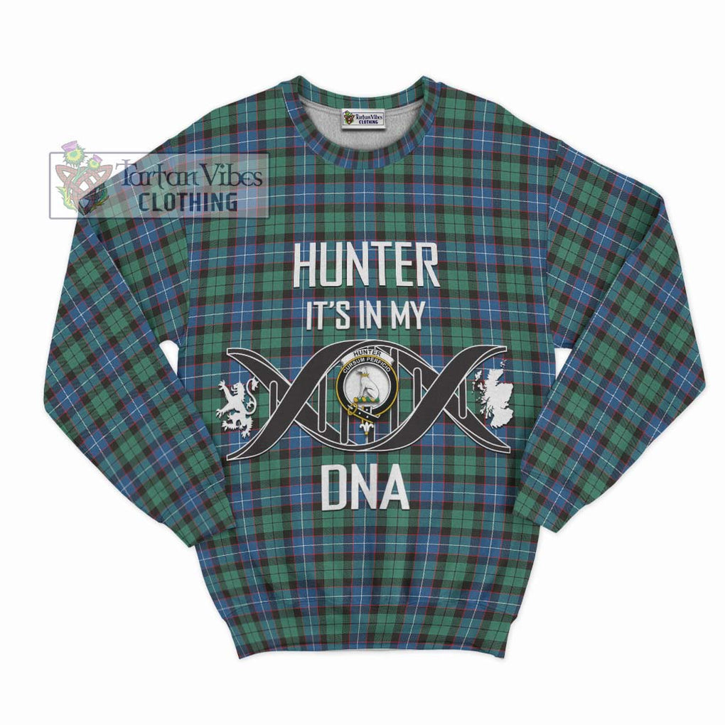 Hunter Ancient Tartan Sweatshirt with Family Crest DNA In Me Style - Tartanvibesclothing Shop