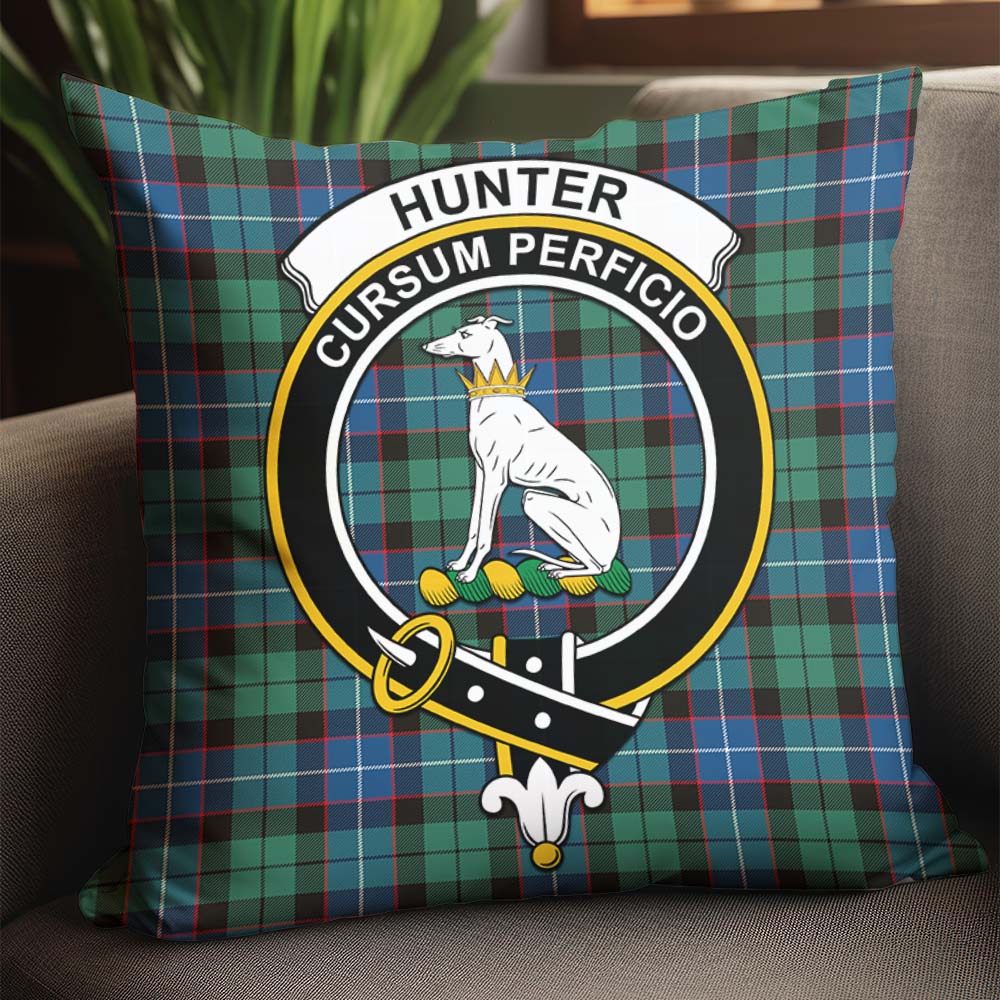 Hunter Ancient Tartan Pillow Cover with Family Crest - Tartanvibesclothing