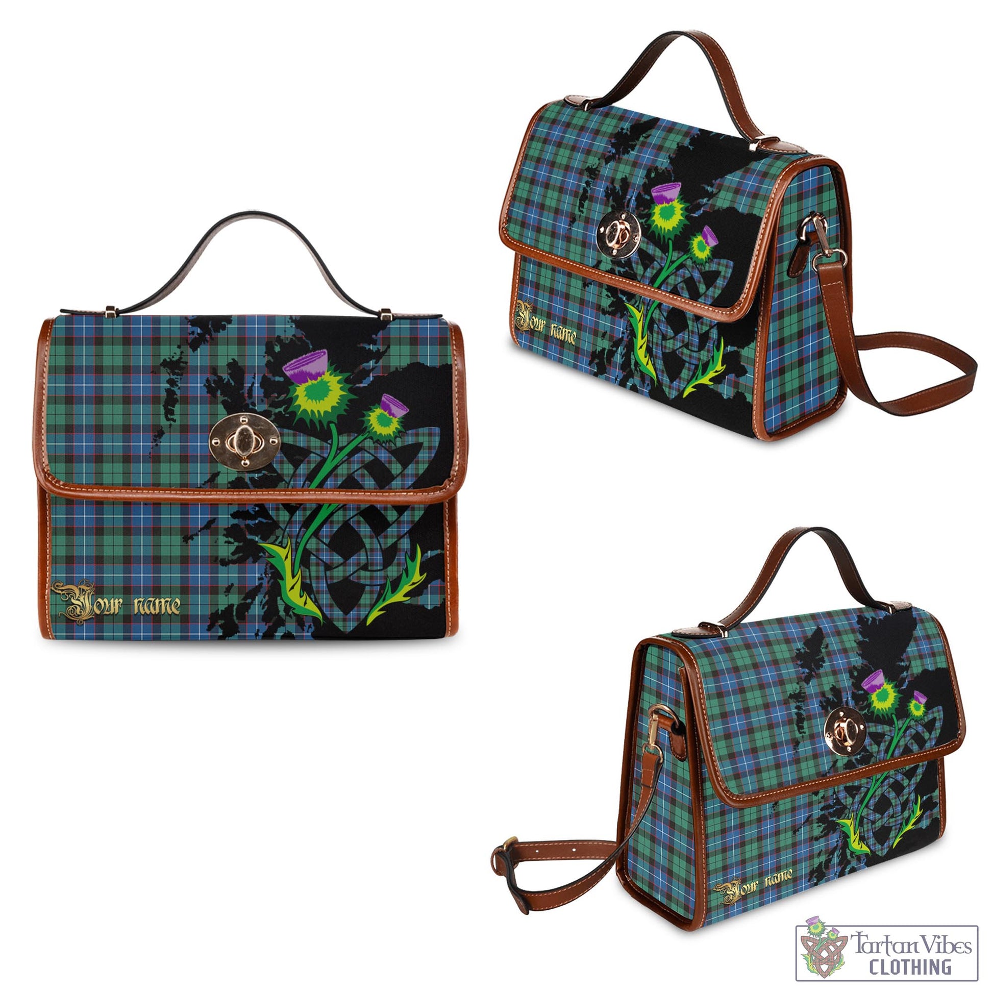 Tartan Vibes Clothing Hunter Ancient Tartan Waterproof Canvas Bag with Scotland Map and Thistle Celtic Accents