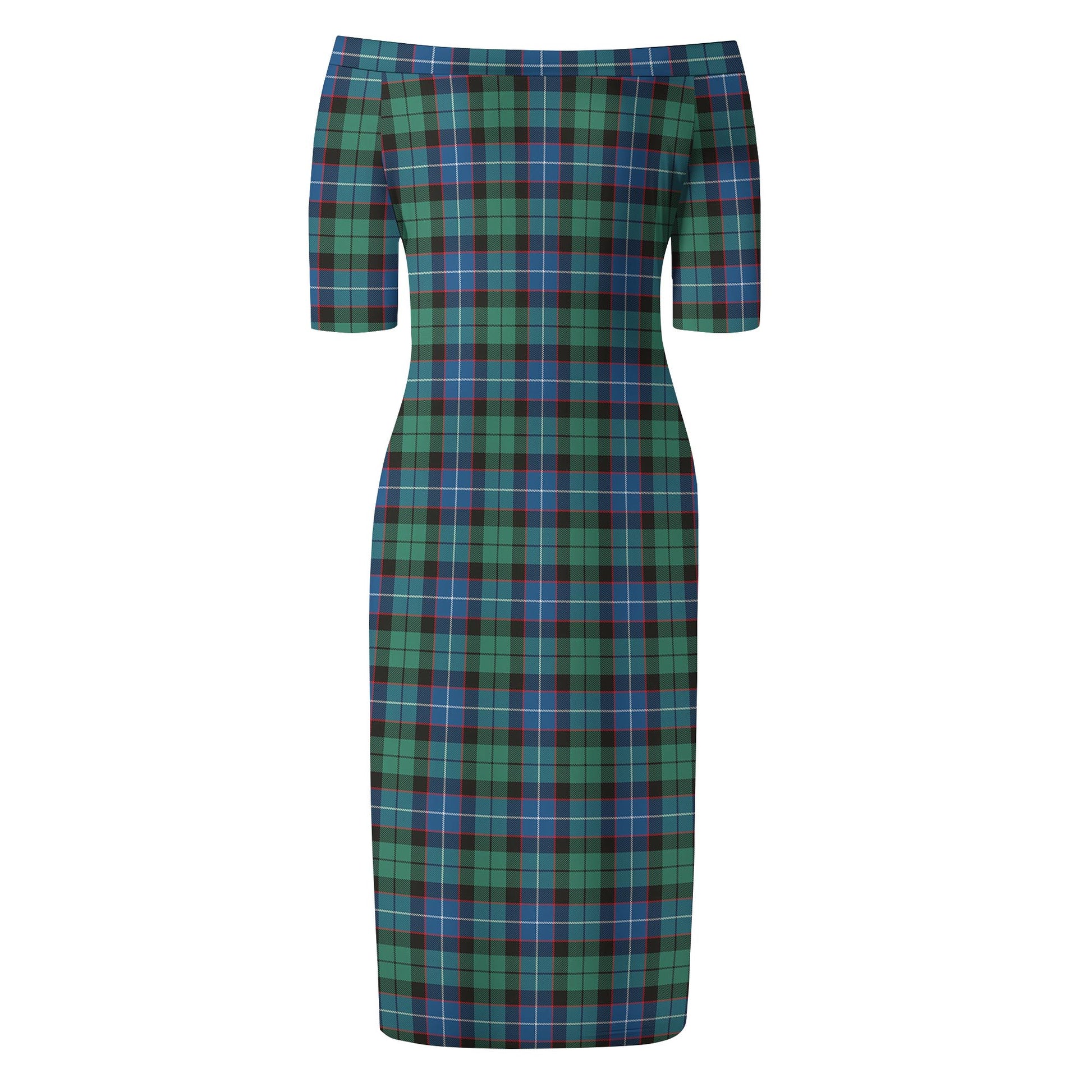 Hunter Ancient Tartan Off Shoulder Lady Dress - Tartanvibesclothing