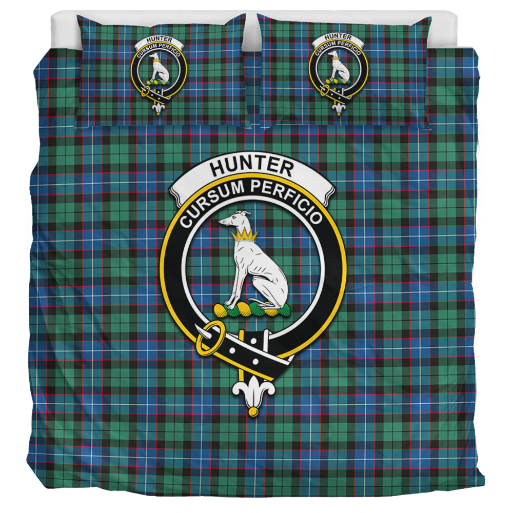 Hunter Ancient Tartan Bedding Set with Family Crest UK Bedding Set UK Super King 104*94 inch - Tartan Vibes Clothing