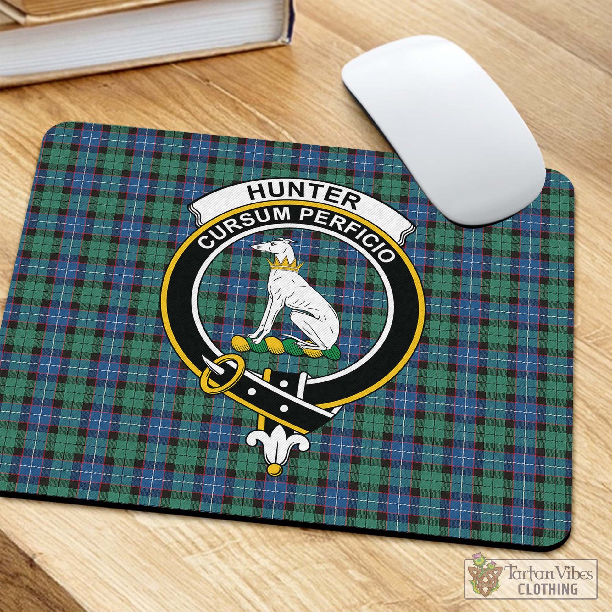 Tartan Vibes Clothing Hunter Ancient Tartan Mouse Pad with Family Crest