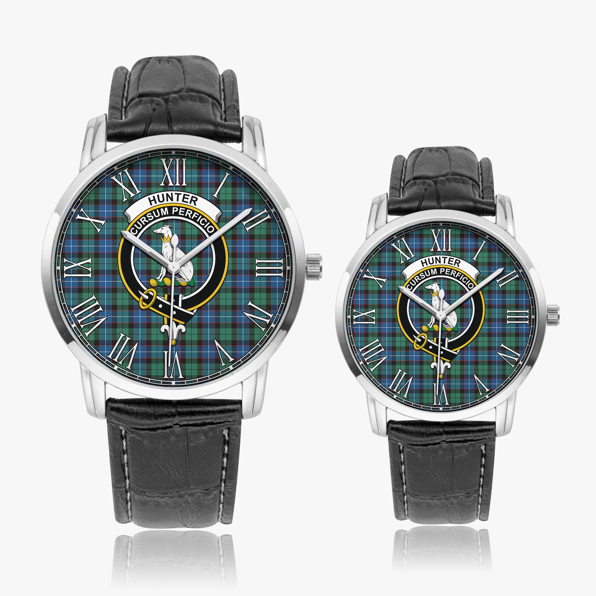 Hunter Ancient Tartan Family Crest Leather Strap Quartz Watch - Tartanvibesclothing