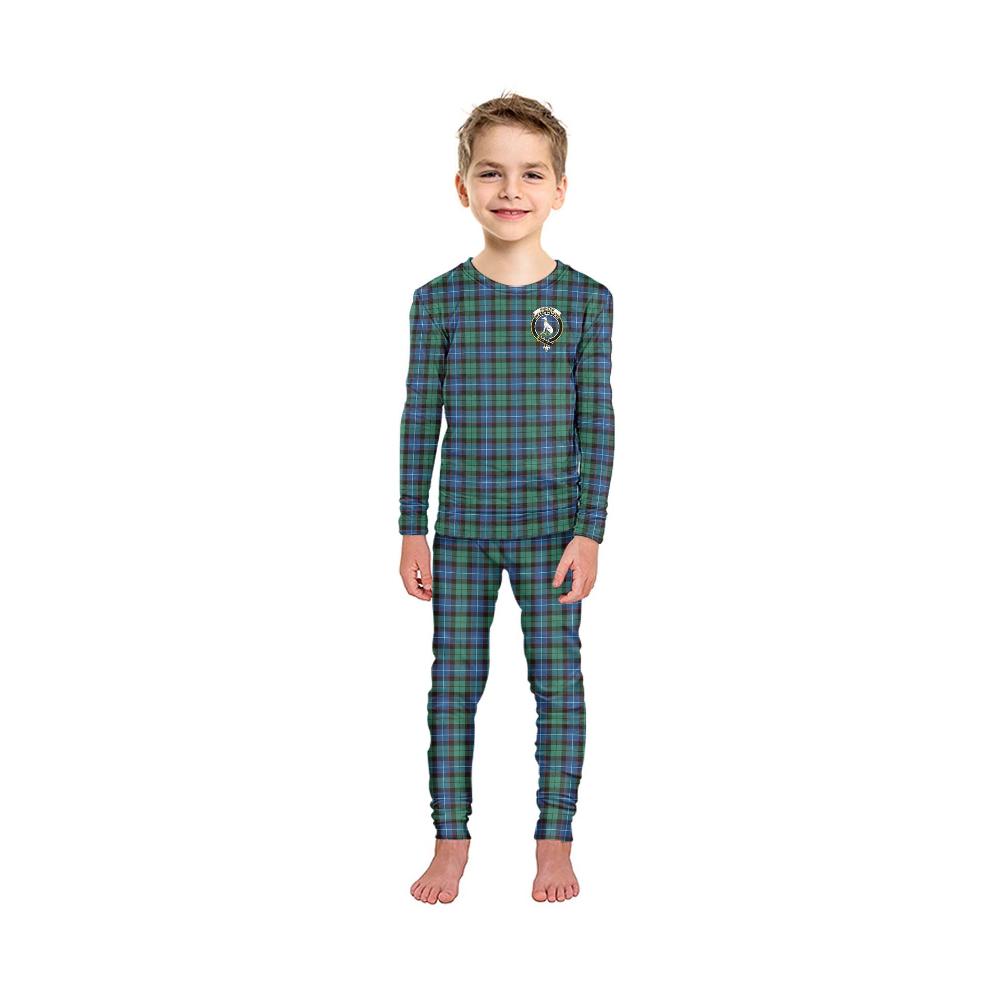 Hunter Ancient Tartan Pajamas Family Set with Family Crest - Tartan Vibes Clothing