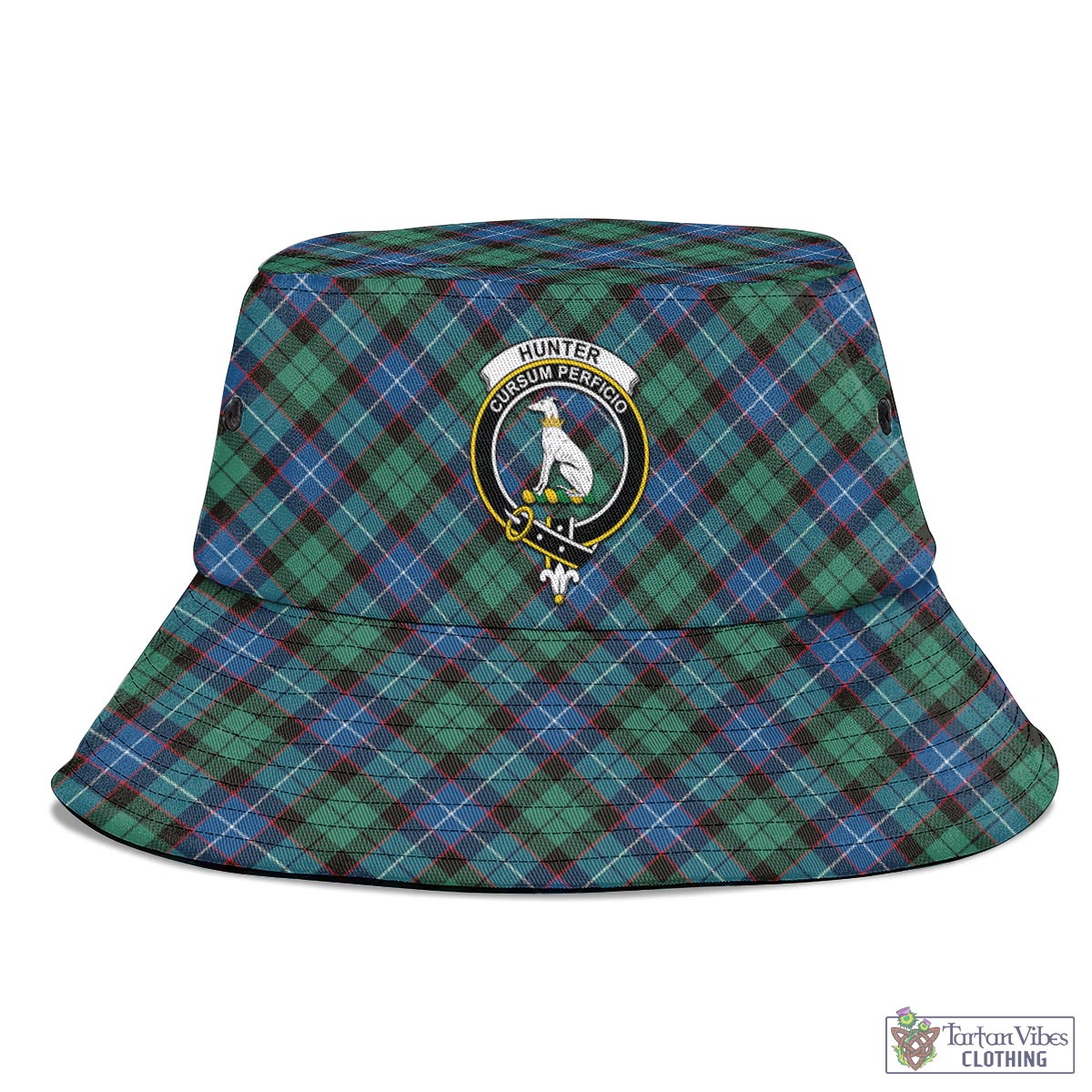 Tartan Vibes Clothing Hunter Ancient Tartan Bucket Hat with Family Crest