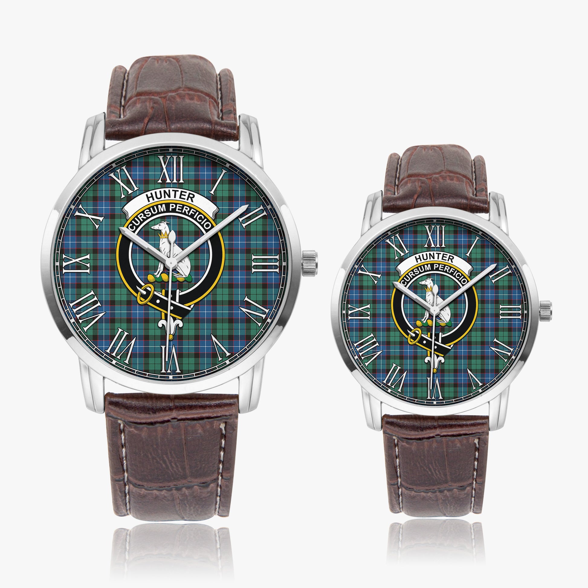 Hunter Ancient Tartan Family Crest Leather Strap Quartz Watch - Tartanvibesclothing