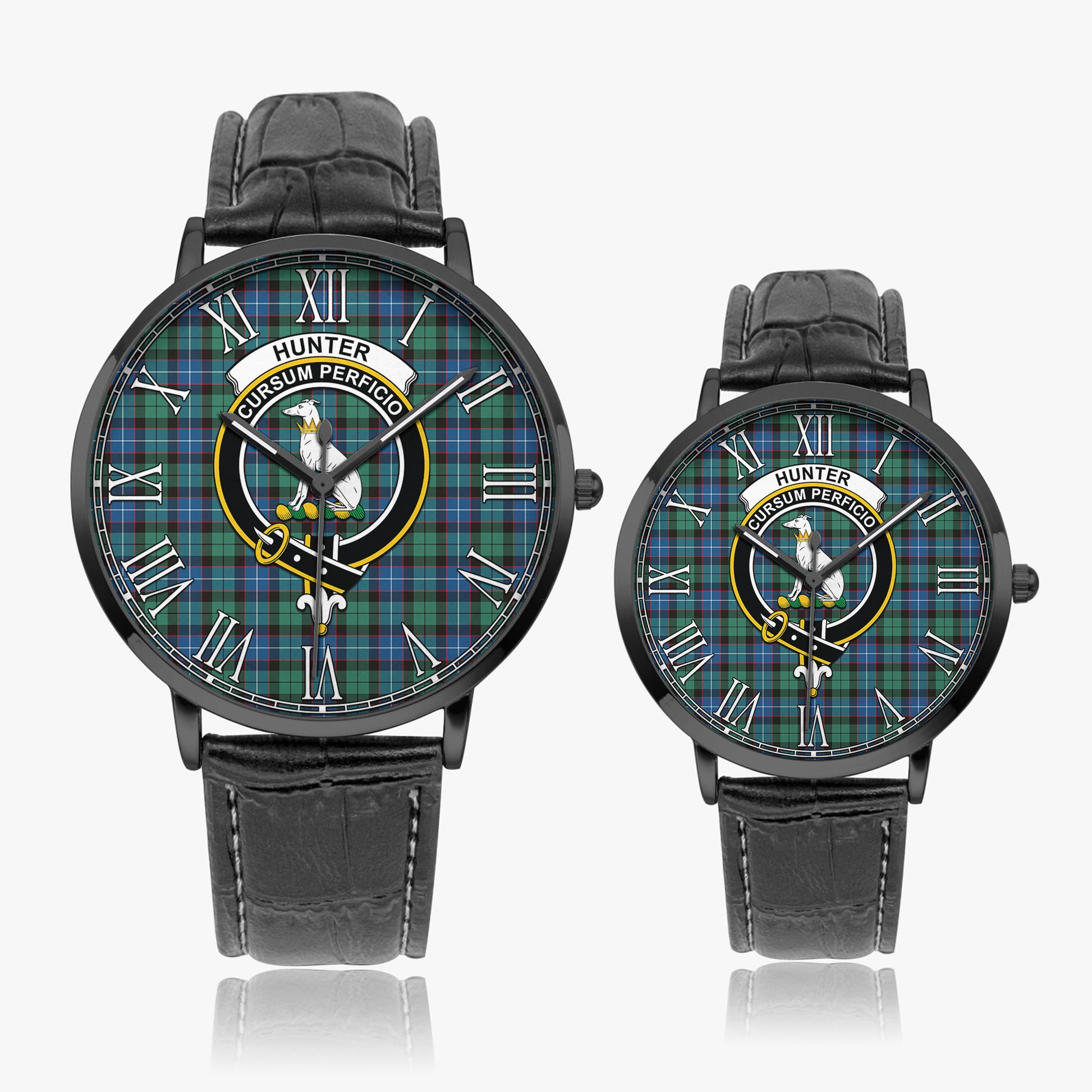 Hunter Ancient Tartan Family Crest Leather Strap Quartz Watch - Tartanvibesclothing