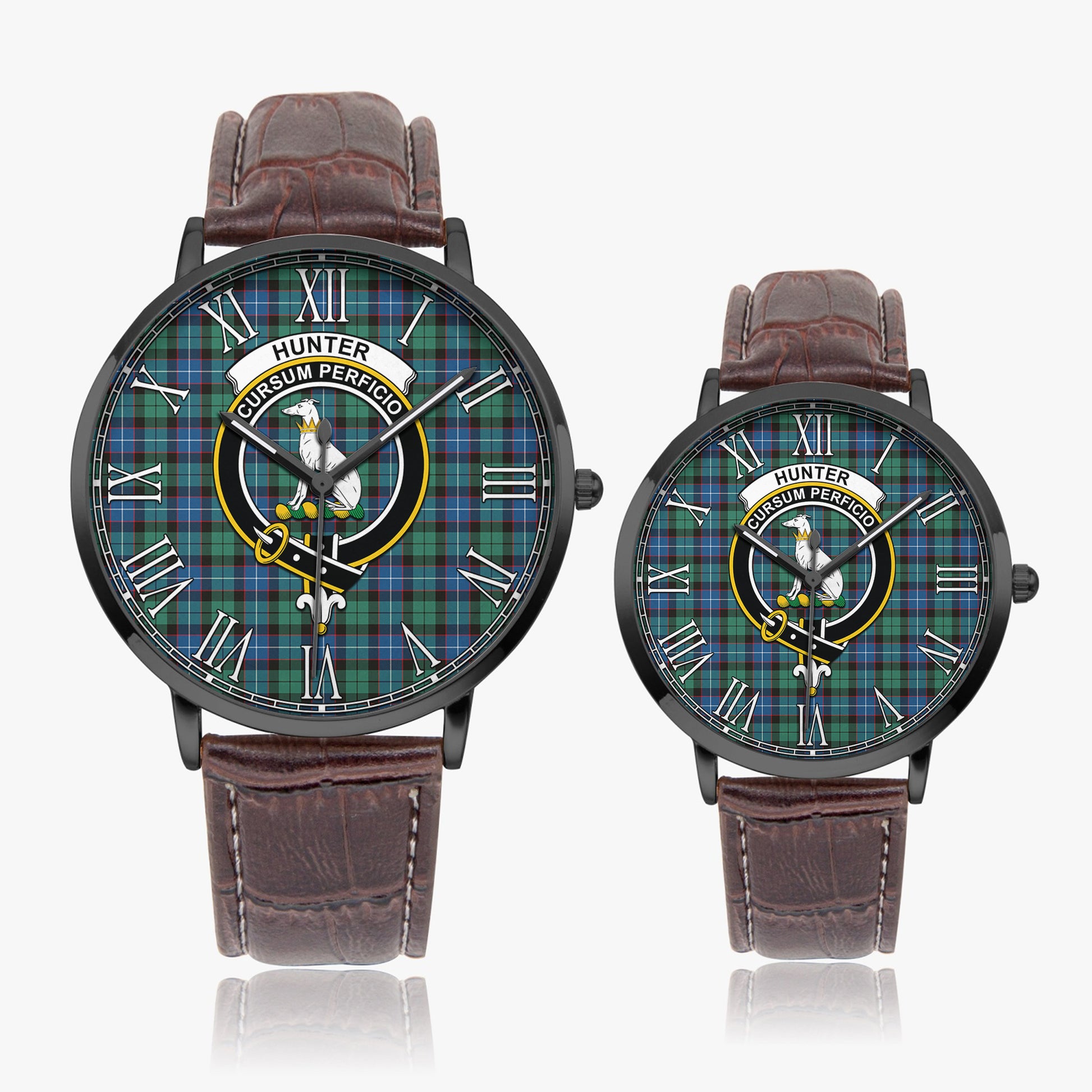 Hunter Ancient Tartan Family Crest Leather Strap Quartz Watch - Tartanvibesclothing