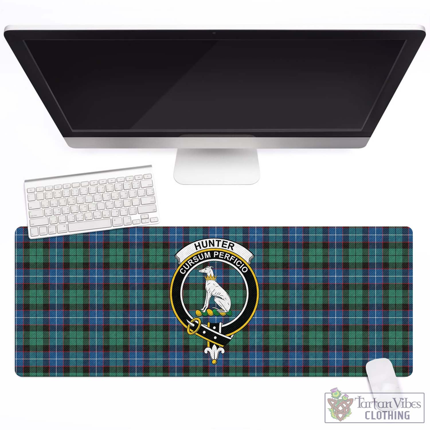 Tartan Vibes Clothing Hunter Ancient Tartan Mouse Pad with Family Crest